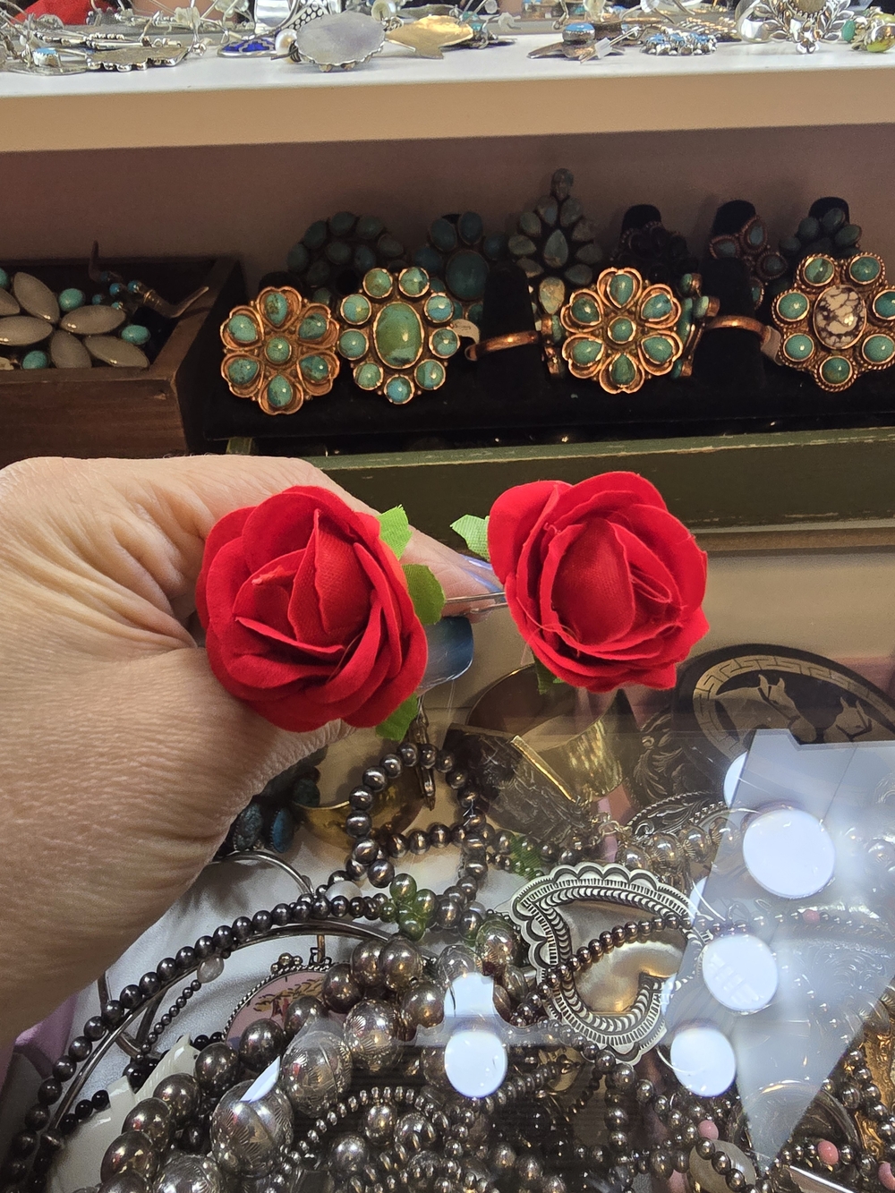 Red Rose Flower Hair Clips